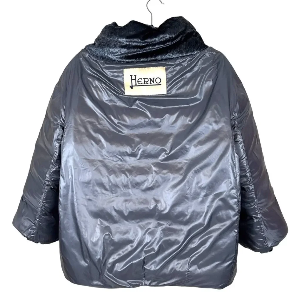 Herno Womens M Blue Down 3/4 Sleeve Puffer Jacket PI0861D Italian Designer Luxe